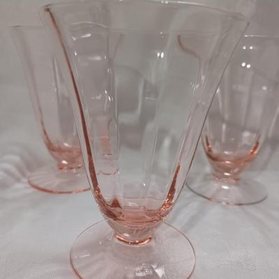 3 1930s Pink Depression Footed Water Goblet