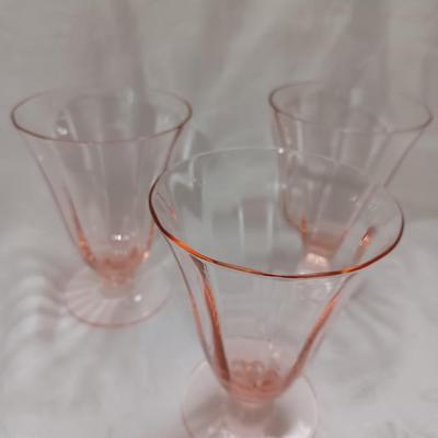 3 1930s Pink Depression Footed Water Goblet