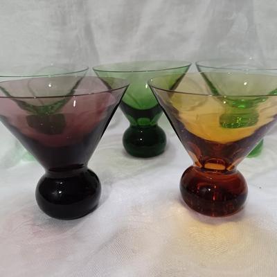 5 Mid Century Hand Blown Ball Stem Martini Glasses 3.25"Ã—3.5"