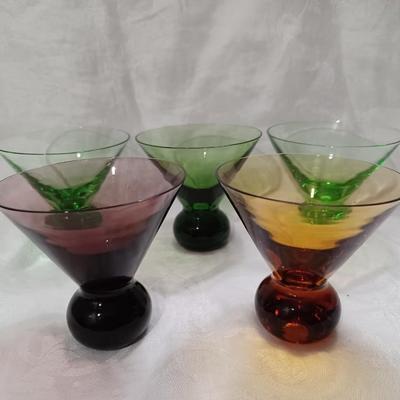5 Mid Century Hand Blown Ball Stem Martini Glasses 3.25"Ã—3.5"