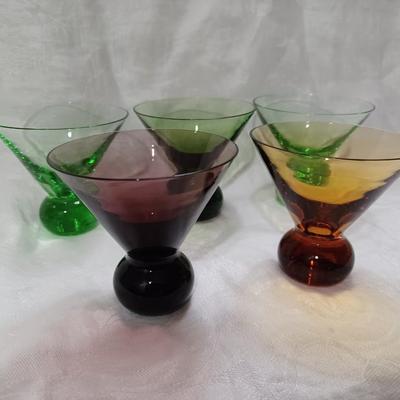 5 Mid Century Hand Blown Ball Stem Martini Glasses 3.25"Ã—3.5"