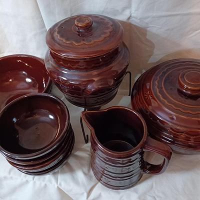 Mid Century Brown Stoneware Set Marcrest Daisy Dot