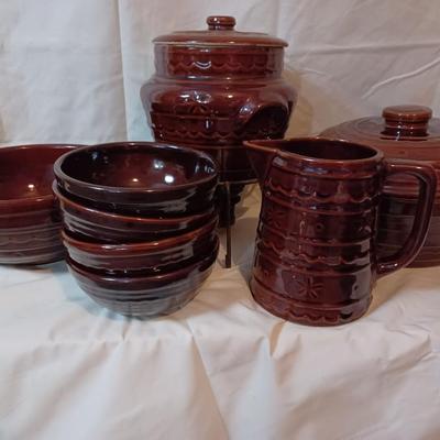 Mid Century Brown Stoneware Set Marcrest Daisy Dot