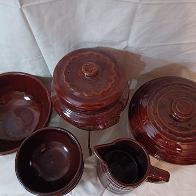 Mid Century Brown Stoneware Set Marcrest Daisy Dot