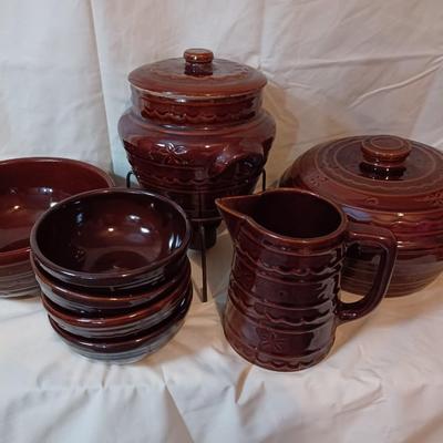 Mid Century Brown Stoneware Set Marcrest Daisy Dot