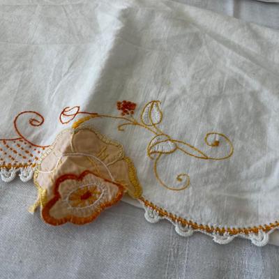 Orange Set of Embroider Pillow Cases. 