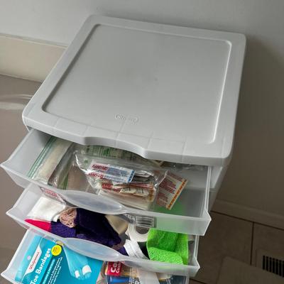 First Aid Supplies Plus Plastic Drawers