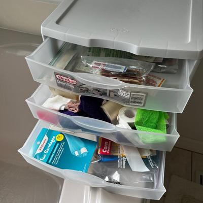 First Aid Supplies Plus Plastic Drawers