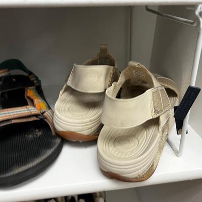 3 Shelves of Sandals and Shoes, Size 7 