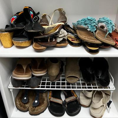 3 Shelves of Sandals and Shoes, Size 7 