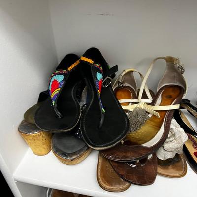 3 Shelves of Sandals and Shoes, Size 7 
