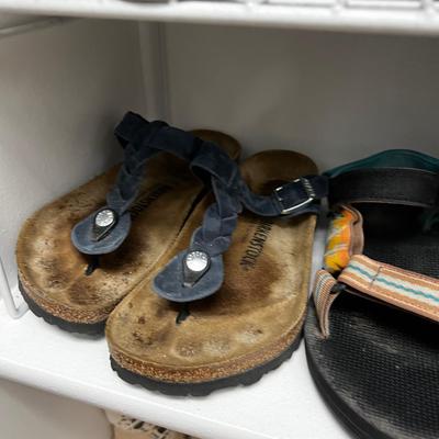 3 Shelves of Sandals and Shoes, Size 7 