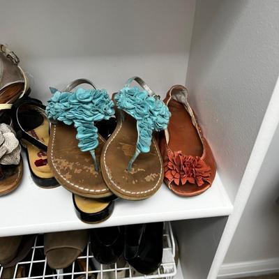 3 Shelves of Sandals and Shoes, Size 7 