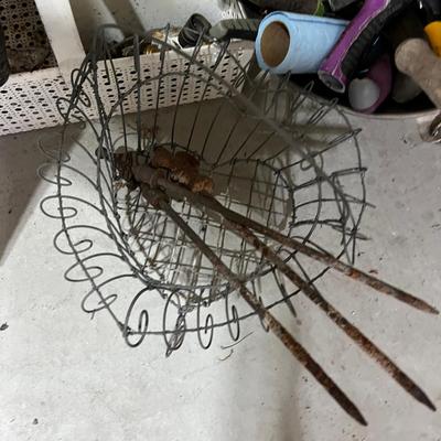 Garage Baskets, Buckets and Totes Plus Yard Hand Tools 