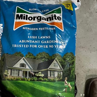 Garage Bag of Milo Nitrogen Fertilizer, Not opened but has a hole in it.