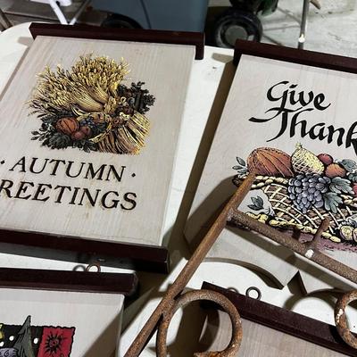 Garage: Season and Holiday Wood Plaques (6) Plus Iron Hanger