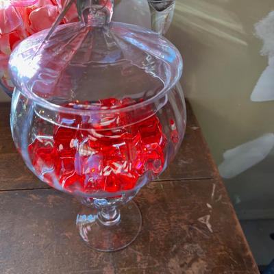 3 Glass Covered Jars. With Valentines in them