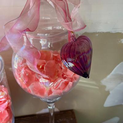 3 Glass Covered Jars. With Valentines in them