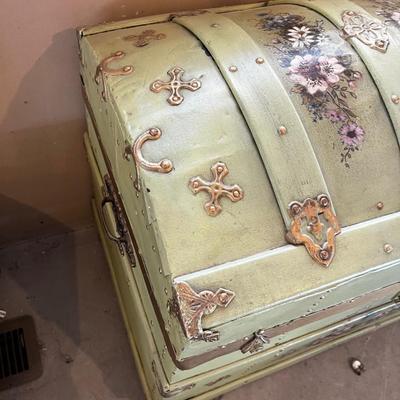 Antique Hand Painted (Green) Steamer Trunk