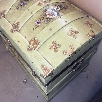 Antique Hand Painted (Green) Steamer Trunk
