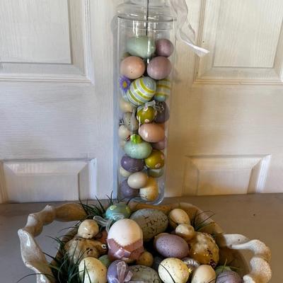Lot of Easter DÃ©cor' Glass Vase with Eggs and Ducks in a Bowl 