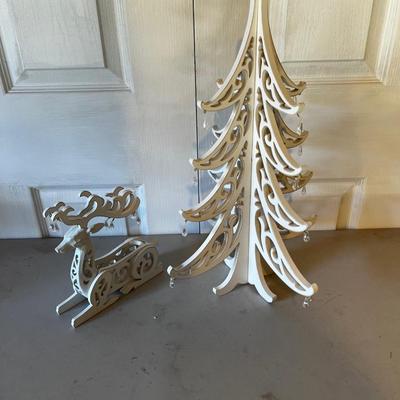 Wood Cut Out Tree and Reindeer 