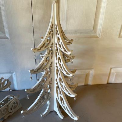 Wood Cut Out Tree and Reindeer 