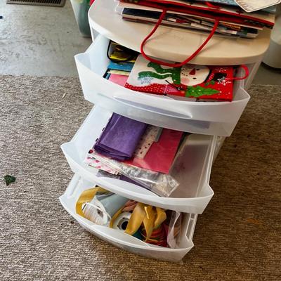 3 Drawer Cabinet full of Tissue, Ribbon and Bags