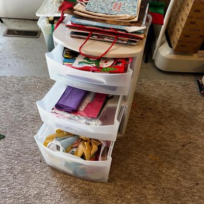 3 Drawer Cabinet full of Tissue, Ribbon and Bags