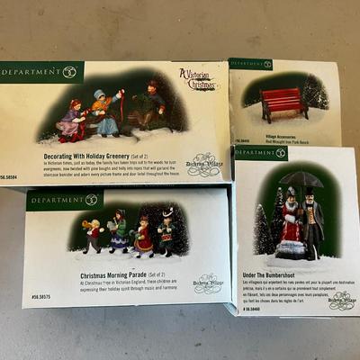 (4) Department 56 Figurines and benches in Original Boxes