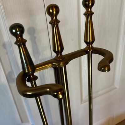 Brass Fireplace Tool Set: Stand, Shovel, Poker and Broom
