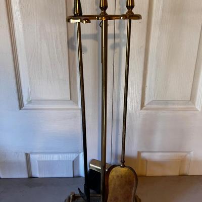 Brass Fireplace Tool Set: Stand, Shovel, Poker and Broom
