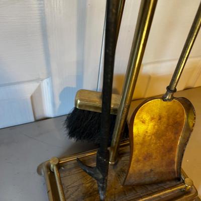 Brass Fireplace Tool Set: Stand, Shovel, Poker and Broom