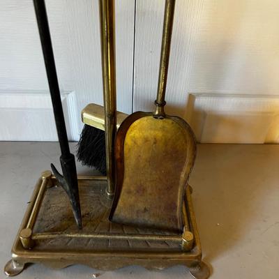 Brass Fireplace Tool Set: Stand, Shovel, Poker and Broom