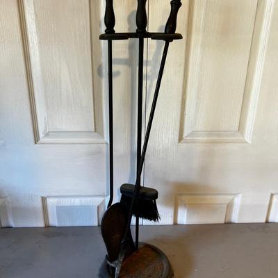 Black Cast Iron Fireplace Set: Stand, Shovel, Poker and Broom