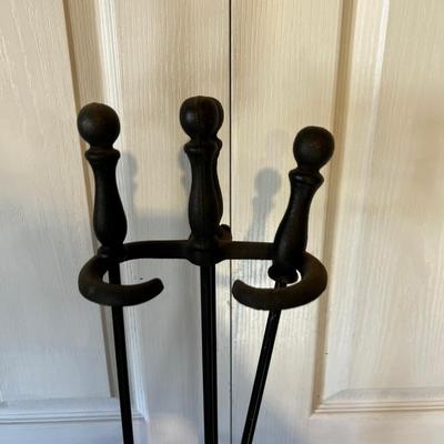 Black Cast Iron Fireplace Set: Stand, Shovel, Poker and Broom