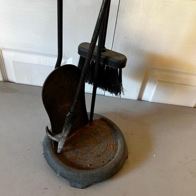 Black Cast Iron Fireplace Set: Stand, Shovel, Poker and Broom