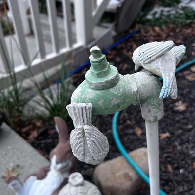 Pile of Yard ART: Rabbit, Faucet Planter, Bird House
