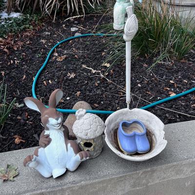 Pile of Yard ART: Rabbit, Faucet Planter, Bird House