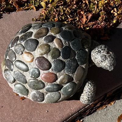 Concrete Turtle with River Rock Shell
