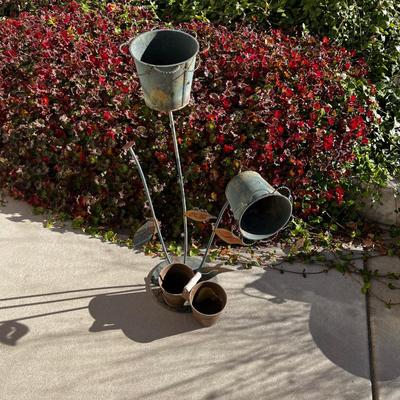Metal Planter Yard Art  Flowers