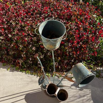 Metal Planter Yard Art  Flowers