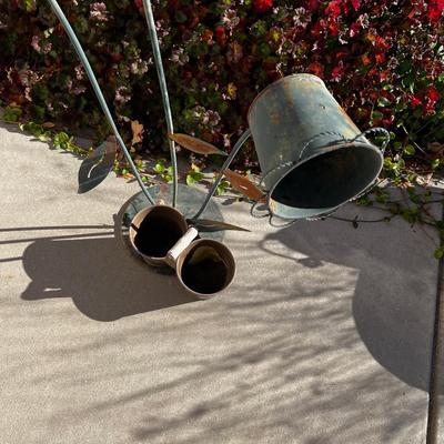 Metal Planter Yard Art  Flowers