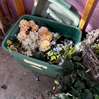 4 Baskets and Boxes of Silk Flowers