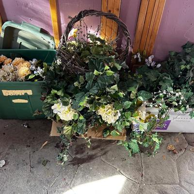 4 Baskets and Boxes of Silk Flowers