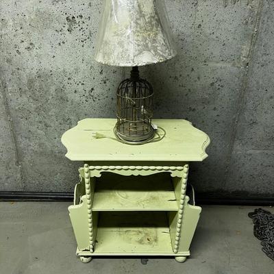 Magazine Rack with Lamp Attached to it. Weathered 