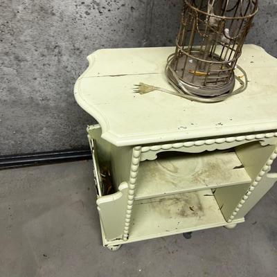 Magazine Rack with Lamp Attached to it. Weathered 