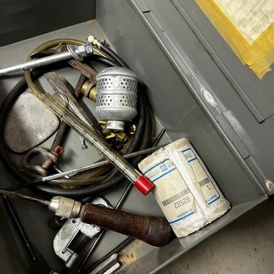 Metal Storage Box GRAY with Old Tools