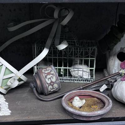  Shelf of Yard DÃ©cor Concrete Quail, Cat, Planter 