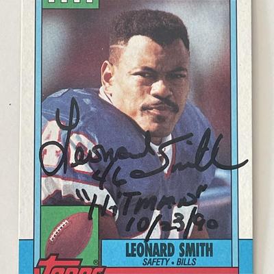 Buffalo Bills Leonard Smith 1990 Topps #194 signed card